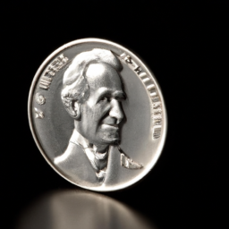 description: a close-up photo of a nickel coin with the image of a former president's face visible.