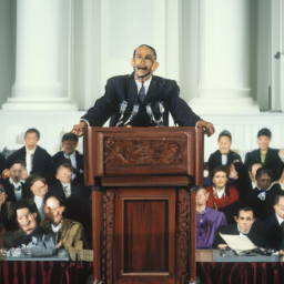 description: an image of a middle-aged man giving a speech at a podium in washington, d.c., surrounded by a diverse audience.
