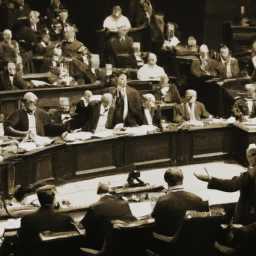 description: an anonymous image depicting congressional members engaged in a heated debate during a session.