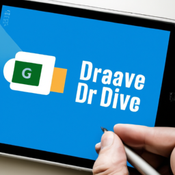 description: an image showing a person using a tablet to access google drive on an android device.