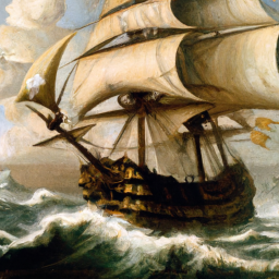 description: an anonymous image depicts a large wooden ship with billowing sails, sailing across a vast ocean. the ship is surrounded by turbulent waves, symbolizing the challenges and uncertainties faced by the mayflower's passengers during their historic voyage.
