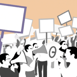 description: a group of people standing together, with some holding signs and others shouting. the atmosphere is tense, and there is a clear divide between the two groups.