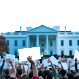 description: an anonymous image depicting a crowd of people holding signs and banners, expressing their support and protest in a public gathering.category: white house