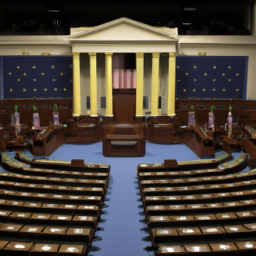 an image depicting the interior of the united states congress, showcasing rows of seats and a podium, symbolizing the center of political power and decision-making.