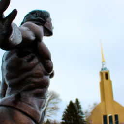 description (anonymous): a majestic bronze statue stands tall in the heart of brainerd, minnesota. the figure is portrayed with outstretched arms and a resolute gaze, exuding an air of mystery and heroism. towering at 26 feet, the monument commands attention and admiration from all who lay eyes upon it.