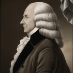 description: an anonymous image showing a portrait of a distinguished-looking man in a powdered wig and colonial attire, symbolizing the first president of the united states.