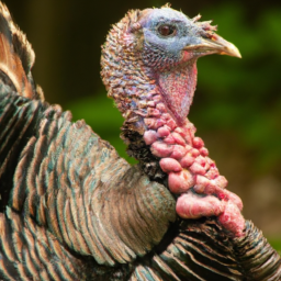 description: an anonymous image showcases the vibrant plumage and distinctive features of a female turkey, highlighting its elegant appearance and unique characteristics.