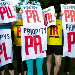 description: an anonymous image depicting a group of individuals holding campaign signs and wearing t-shirts with the party's logo.