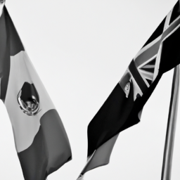 description: a black and white image depicting two countries' flags side by side, symbolizing international relations and cooperation.