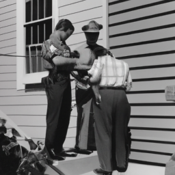 description: a young man in military uniform being handcuffed by fbi agents outside a building.