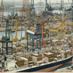 description: an anonymous image depicting a bustling port with cargo ships, cranes, and containers being loaded and unloaded, showcasing the international trade and export activities of the discussed countries.