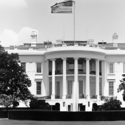 description: an image showing the exterior of the white house, with the american flag waving proudly in the foreground.