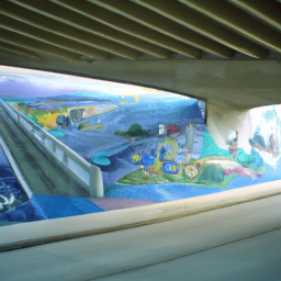 A mural painted by students from James Monroe High School in 1999 on both sides of the 405 underpass.