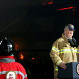 description: an anonymous image shows president george w. bush addressing a crowd of firefighters at ground zero. he has his arm around firefighter bob beckwith and is delivering a historic speech. the image captures a powerful moment of unity and resilience in the face of tragedy.