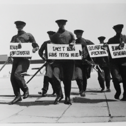 description: an anonymous image of a group of soldiers marching with their weapons, with a caption reading "military action: who has the power to initiate it?"