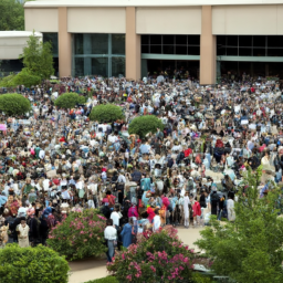 description: an image of a large crowd gathered outside the jimmy carter presidential library in atlanta, georgia. people of all ages can be seen paying their respects to a beloved figure.