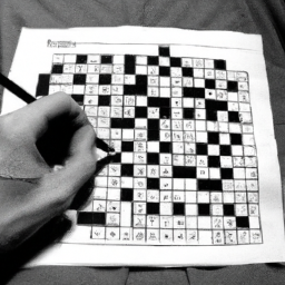 description: a black and white image depicts a crossword puzzle with several empty squares and unanswered clues. a hand holding a pencil hovers over the grid, as if contemplating the missing pieces. the image captures the essence of the uneaten morsel crossword, highlighting the puzzle's enigmatic nature and the anticipation of solving it.