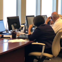 description: an anonymous image depicts a group of professionals in a well-organized office setting, engaged in collaborative discussions and utilizing modern technology to support their work. the image portrays a sense of professionalism, efficiency, and dedication to public service.