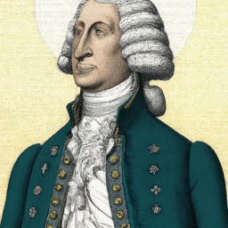 description: una imagen anónima que muestra un retrato de un hombre con ropa de época, representando a george washington, el primer presidente de estados unidos.