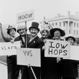 Description: A group of people gathered together, wearing hats and holding signs in support of the president. They are smiling and appear enthusiastic.