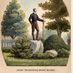 description: the image shows a memorial or statue dedicated to james k. polk, located in a park. the statue depicts a man standing tall, possibly holding a document or a book, and is surrounded by a small garden.