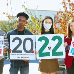 Description: A diverse group of young people holding signs and representing the political changes in the 2024 US election.