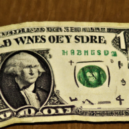 Description: A picture of a US one dollar bill and the amount of money it is worth.