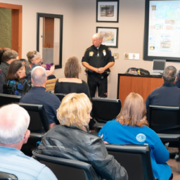A group of people gathered in a room to recognize the achievements of a law enforcement leader.