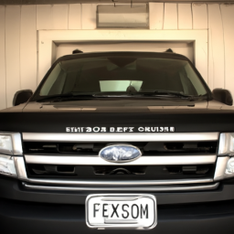 Description: A black Ford Explorer parked in a garage, with the "Men's Only Edition" logo on the window.