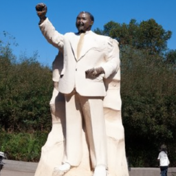 description: an anonymous image shows a commemorative sculpture in a public park. the sculpture depicts a prominent figure with outstretched arms, symbolizing hope and unity. surrounding the sculpture are individuals of diverse backgrounds, standing together in solidarity. the image captures the essence of dr. martin luther king jr.'s message and the ongoing fight for equality and justice.